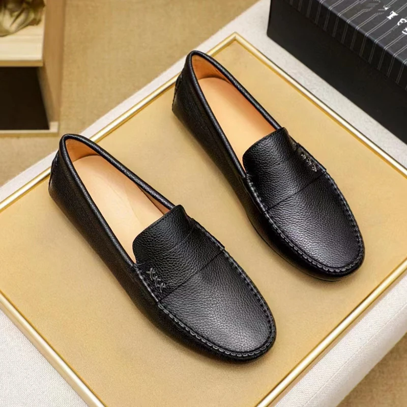 欧洲站秋季新款男鞋百搭轻奢真皮休闲鞋男士潮流牛皮软底豆豆鞋