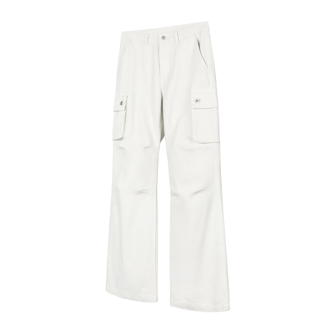 DESERTO 骨白水洗白牛Cargo宽松微喇立体裁剪褶皱工装裤休闲长裤