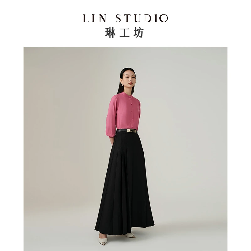 【可拆领口袖口】琳工坊鹊梦玫红拼白色衬衫优雅时尚通勤唐琳设计师