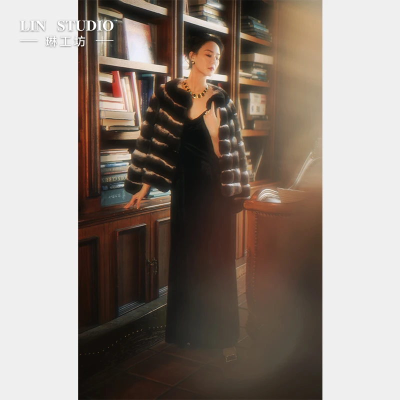 【醋酸】琳工坊浅绛黑色吊带连衣裙气质优雅时尚显瘦唐琳设计师