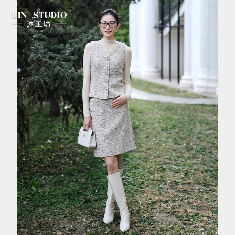 【绵羊毛 马甲】琳工坊帘柳米灰色小香风马甲老钱风复古唐琳设计师