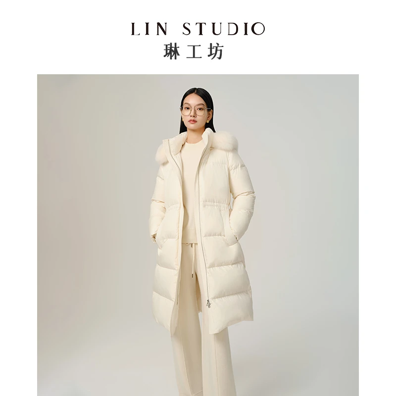 【95级别白鹅绒 狐狸毛领】琳工坊清溢白色羽绒服长款秋冬保暖唐琳