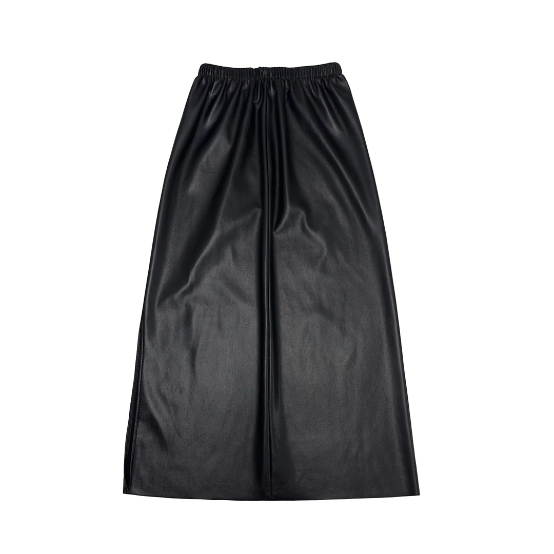 FEIDU妃度氛围感油蜡蛋白皮裙显瘦裙黑色轻奢简约气质显瘦半身裙