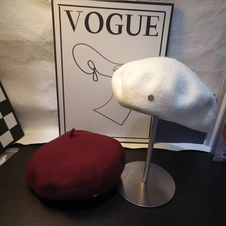 小标羊毛贝雷帽秋冬百搭韩版日系碎花内衬蓓蕾英伦复古帽子画家帽