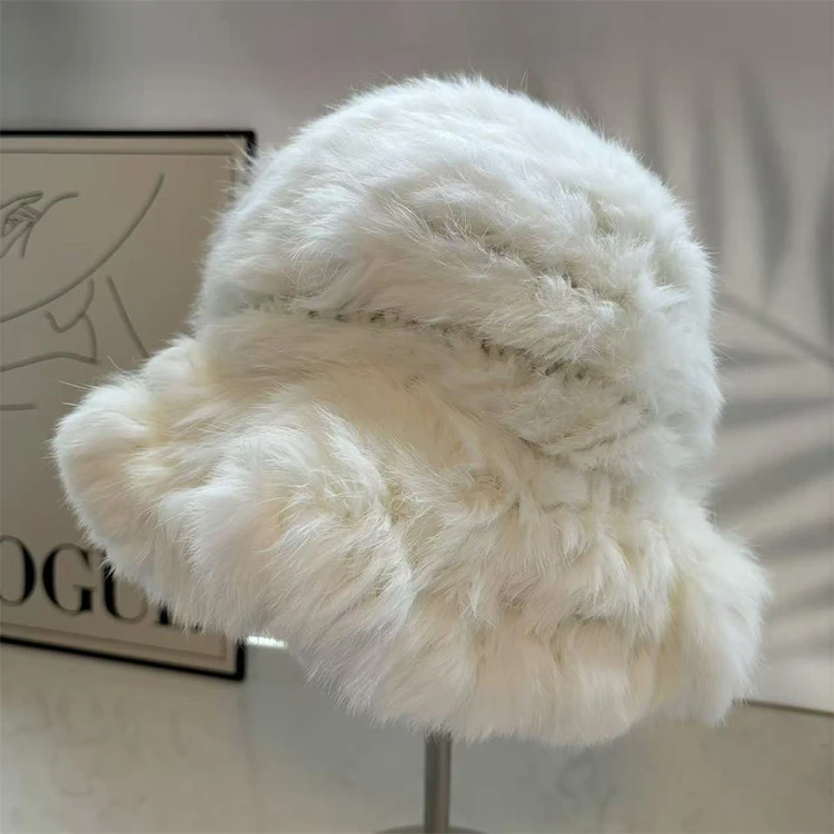 高级感兔毛绒针织盆帽女韩版时尚冬季出游保暖渔夫帽显脸小ins潮