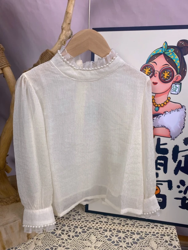 童装女童秋季百搭打底衫新款儿童蕾丝上衣衬衫