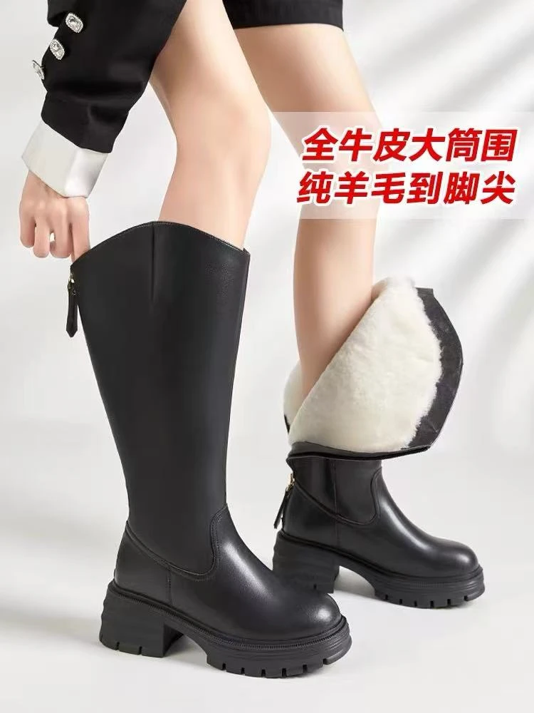 B8X1 D 胖mm 羊皮毛一体 大棉靴保暖羊羔毛 真皮 雪地靴女长靴