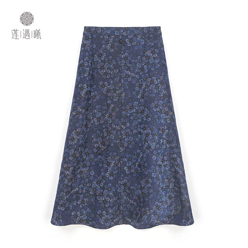 花罗蓝花冰依言女式中国风半身裙莲遇曦时装24B05-T2