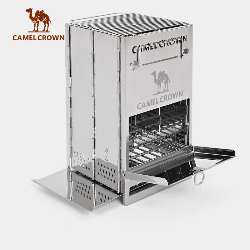 CAMELCROWN野营不锈钢折叠便携柴火炉露营取暖炉烧烤架烧烤架耐磨