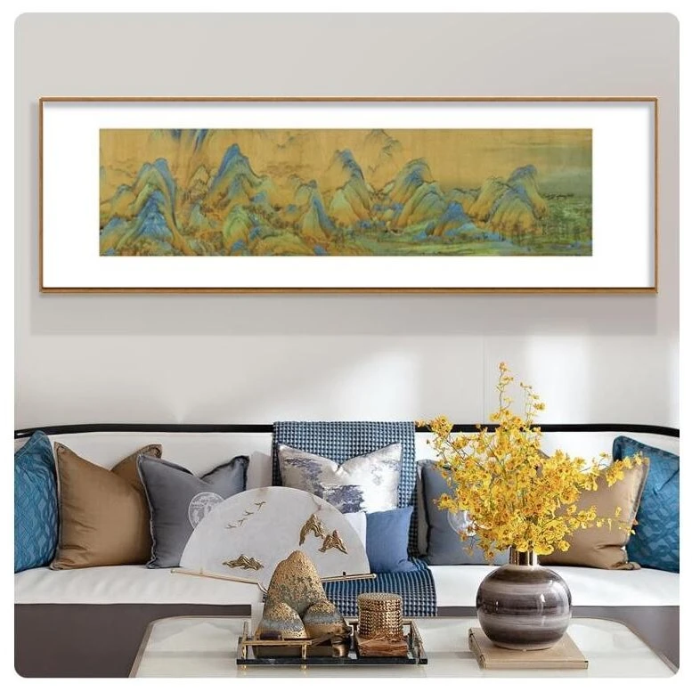 丝绸挂画千里江山图新中式客厅沙发背景墙装饰画书房壁画装饰壁画