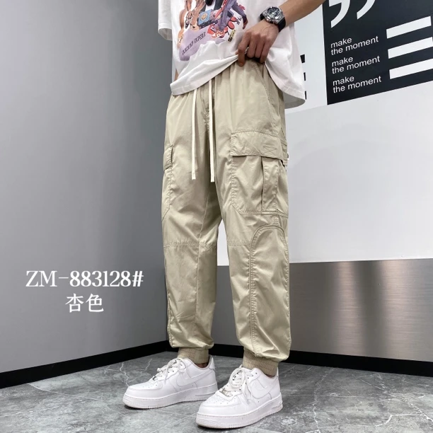 夏季薄款工装裤男潮牌宽松休闲束脚长裤青少年百搭多口袋休闲裤