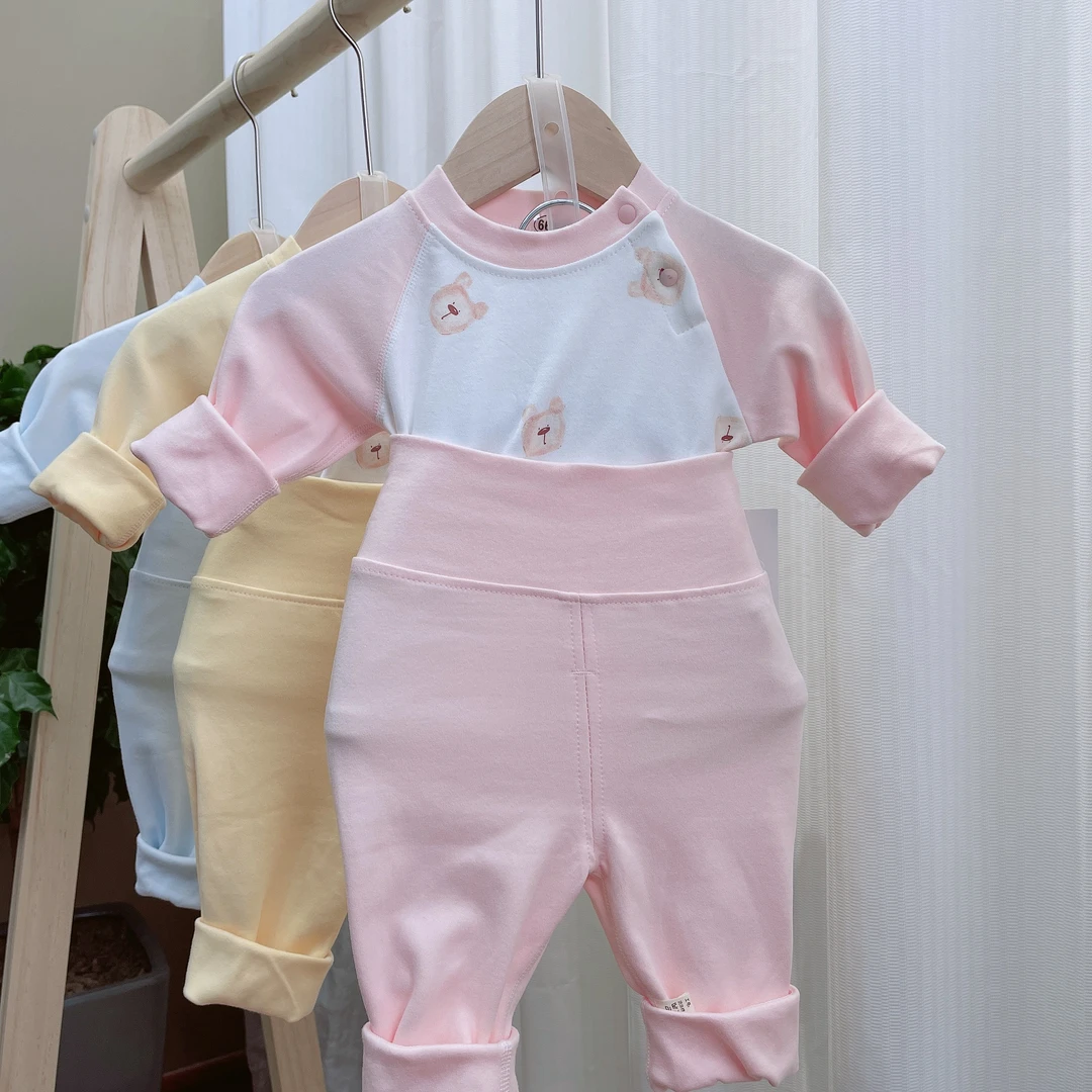 20535新生儿肩开舒绒棉婴儿高腰护肚秋衣裤纯棉宝宝纯棉调节套装