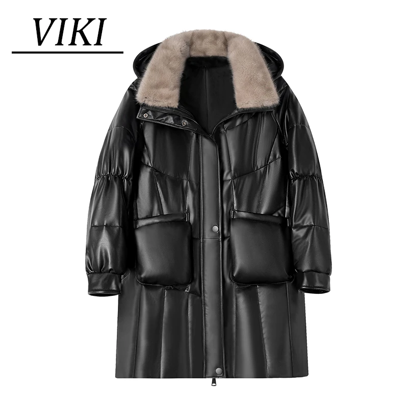 【ALNE】2024新款水貂领绵羊皮白鹅绒带帽休闲显瘦中长款鹅绒服828