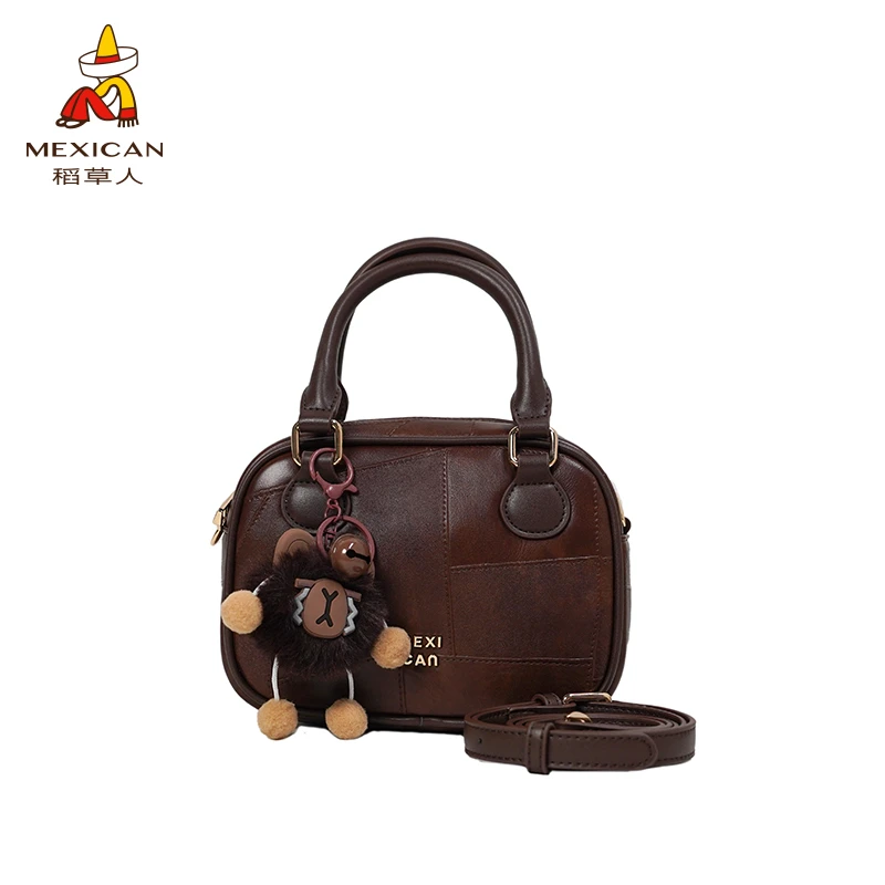 稻草人25阳光日落秋季托特保龄球女士单肩斜挎包简约百搭气质