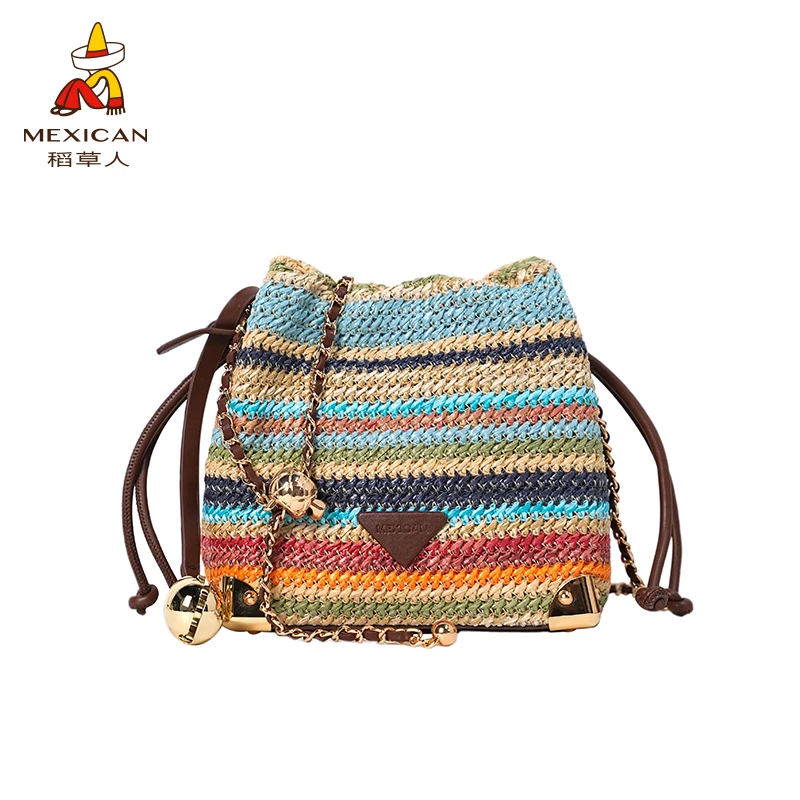 稻草人2025春夏季限定 波西米亚度假ins风编织设计单肩斜挎百搭