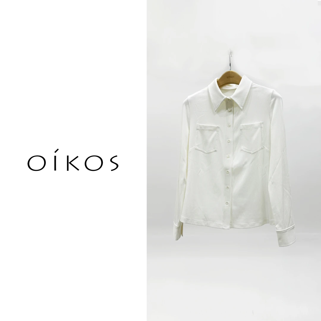OIKOS新款小众翻领时尚百搭气质长袖女衬衫5G30A3363