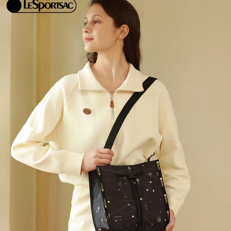 乐播诗新款TRENDY潮流小众印花B220S483抽绳斜挎包双肩包背包-Z