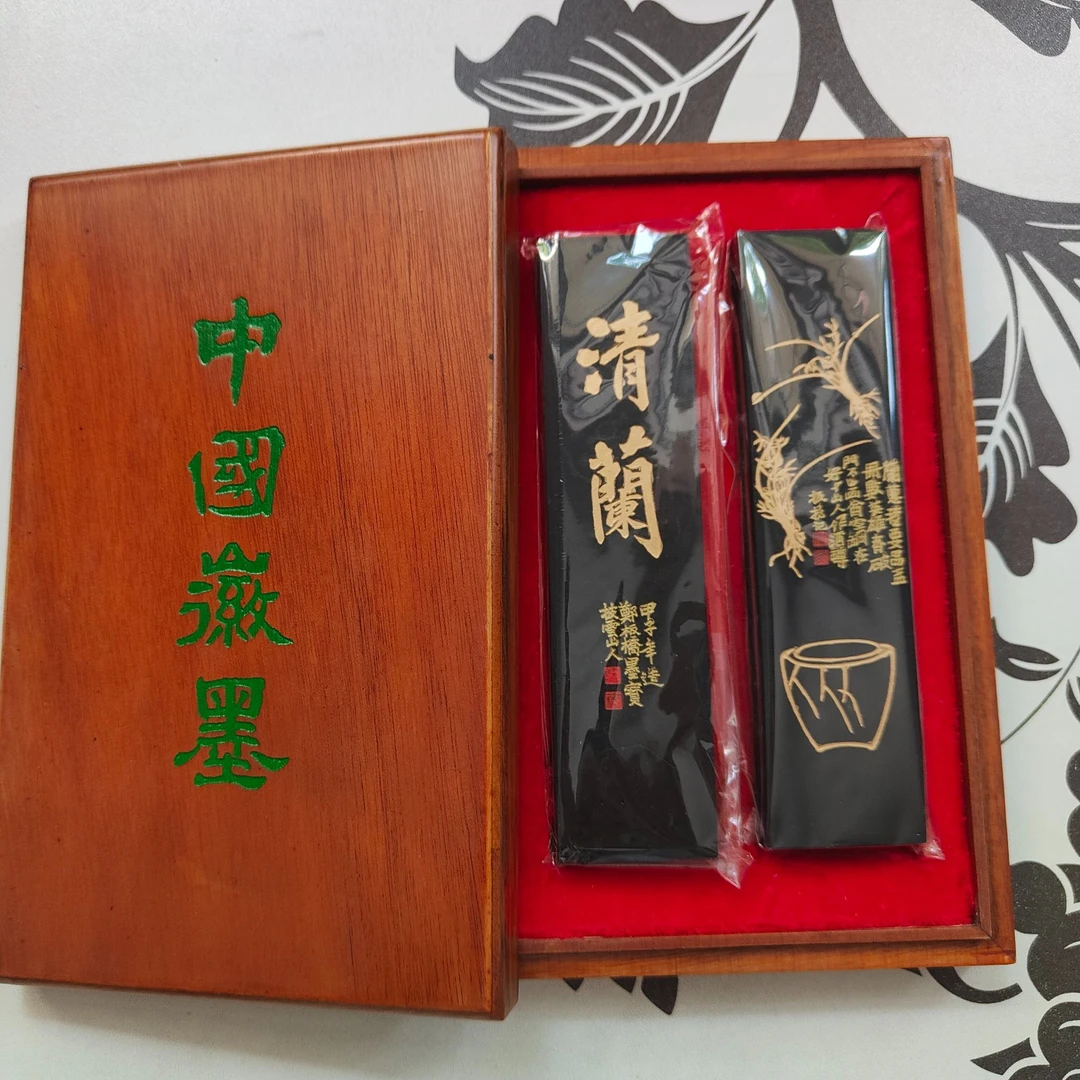 木盒包装徽墨套墨一套两锭一锭四两版本五石顶烟墨锭墨条搭档歙砚