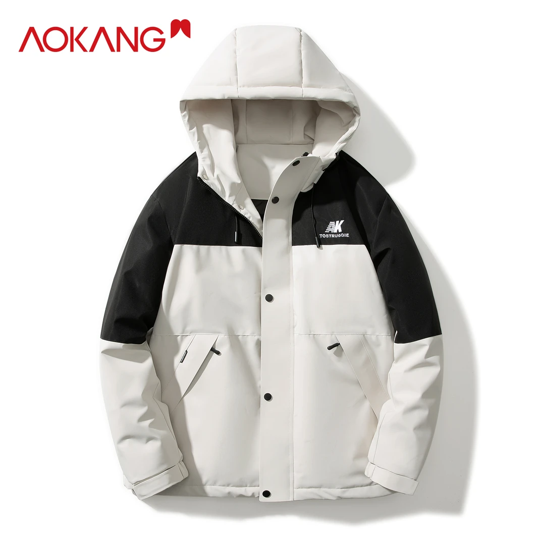 奥康冬季情侣款保暖冲锋款羽绒服连帽外套AK192203【M】