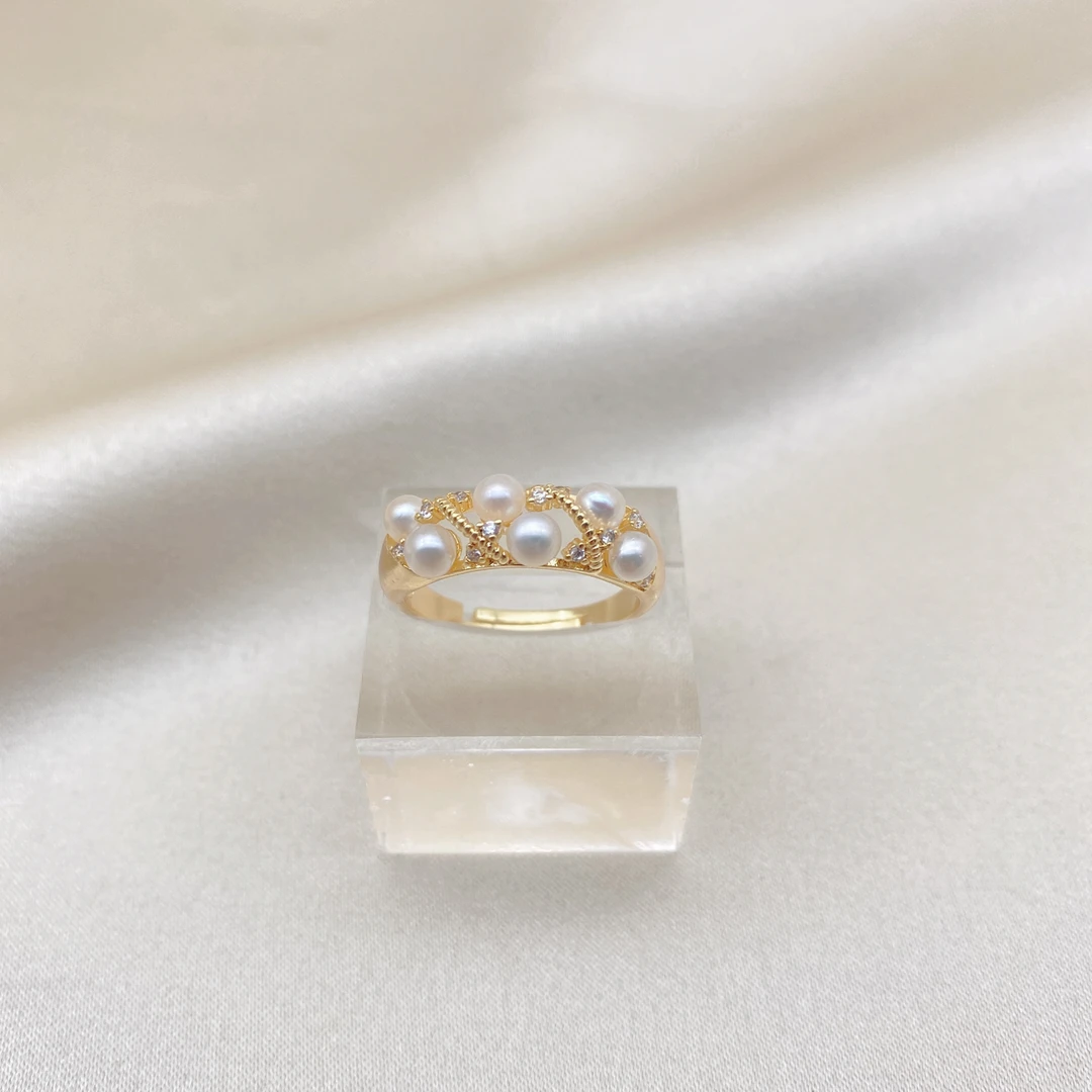 LH013【花纱珍珠戒指】美丽大气百搭经典高级珍珠活口开口可调节