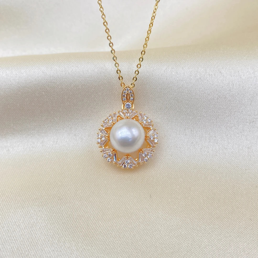 LH024【精工太阳花珍珠吊坠】气质白色轻奢时尚百搭小众简约经典