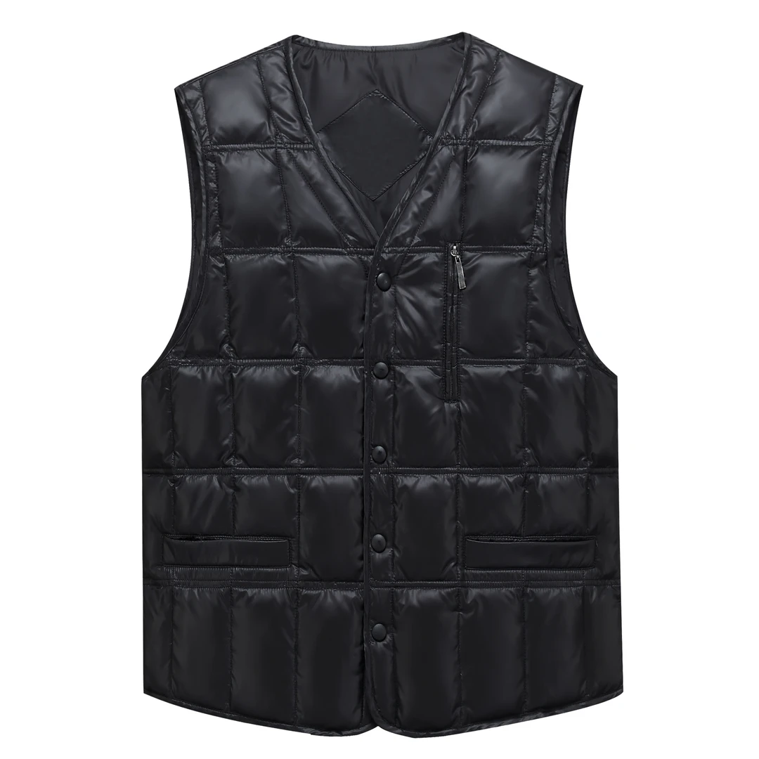 2023秋冬新款中老年羽绒马甲男士V领保暖背心轻薄内穿爸爸装坎肩