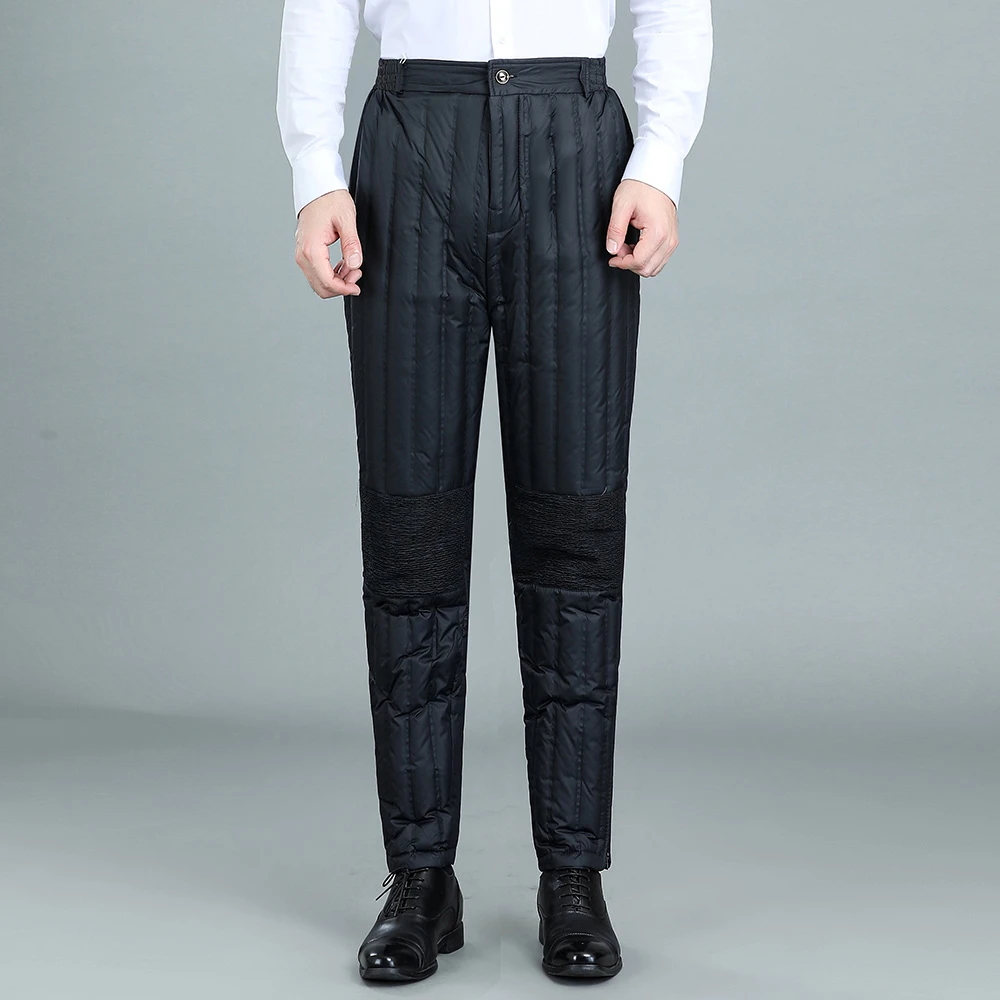 秋冬中老年羽绒裤男士加厚高腰内穿大码直筒爸爸装居家保暖裤子
