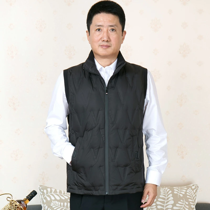 秋冬新款羽绒马甲背心男士中老年爸爸立领坎肩休闲加厚白鸭绒保暖