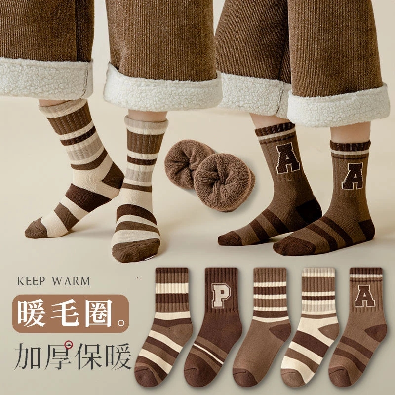 儿童袜子加绒加厚保暖中筒袜长袜毛圈潮流防臭长筒袜冬款秋冬季