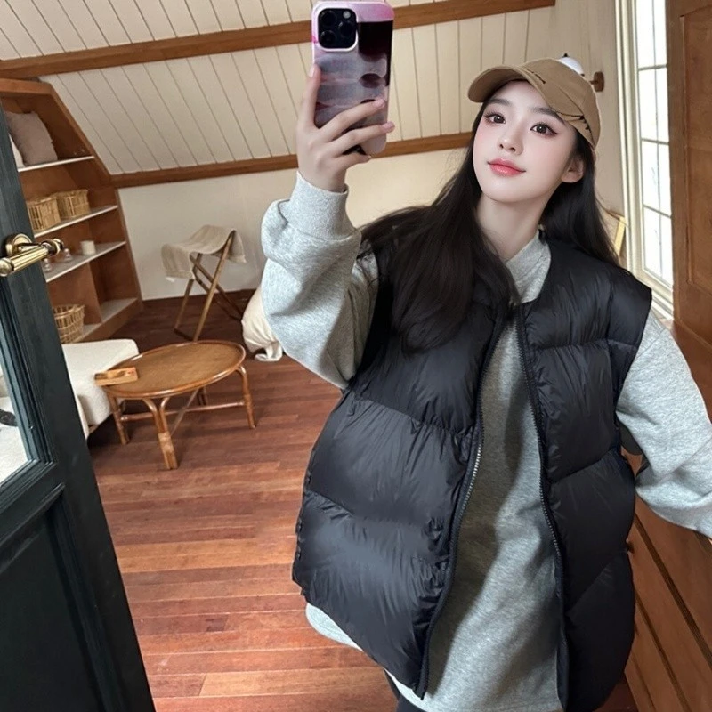 羽绒马甲女款外穿2025新款爆款宽松百搭90白鸭绒保暖立领外套坎肩