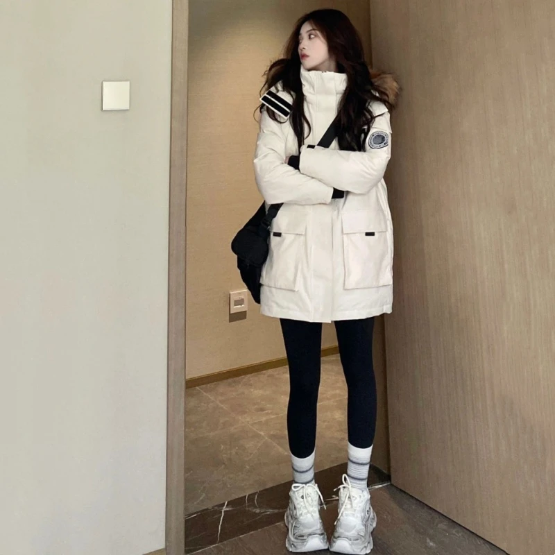 工装派克服羽绒服2025年新款冬季连帽大毛领白鸭绒外套高级上档次