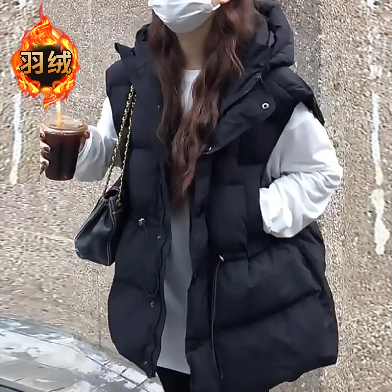 羽绒马甲2025潮款秋冬收腰连帽白鸭绒网红欧货女外穿时髦马夹背心