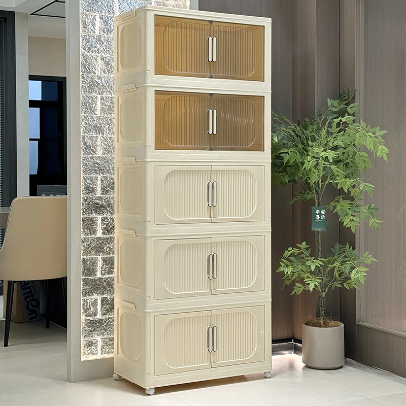 【55面宽】免安装折叠收纳柜奶油黄储物柜家用宝宝儿童衣物整理柜