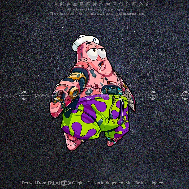 反光车贴海绵宝宝机械派大星卡通创意车身玻璃装饰行李箱平板贴纸