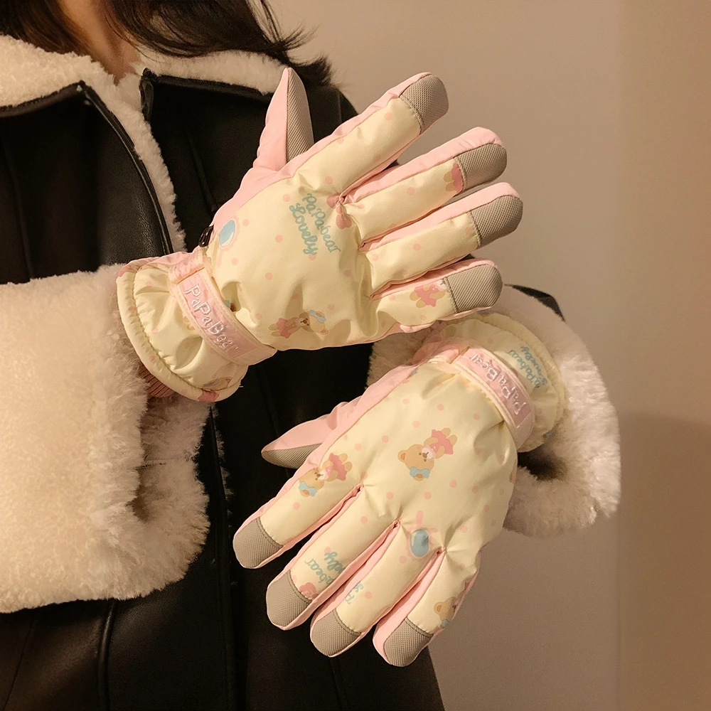 可爱小熊分指滑雪手套女冬季保暖加绒触屏骑车骑行防寒冻防滑新款