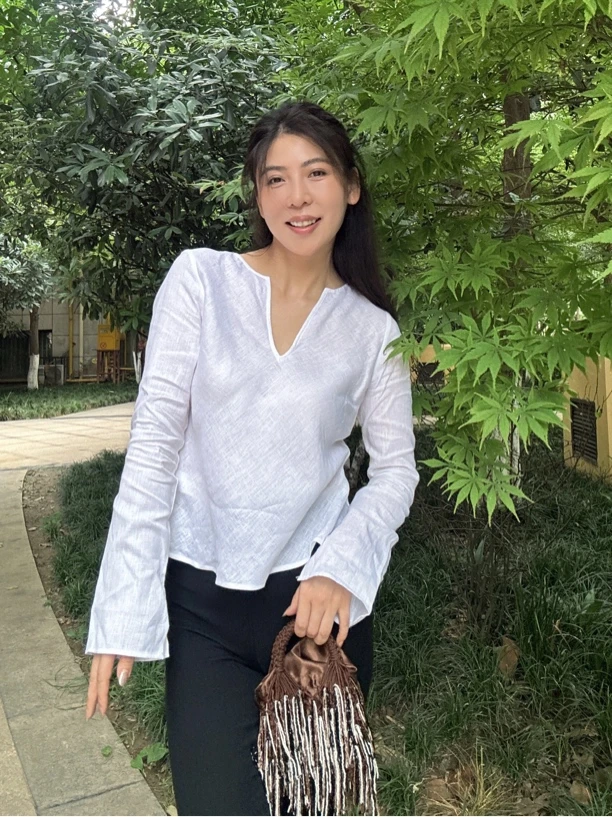 Amarilli 舒适V领 日常新中式 度假休闲亚麻长袖