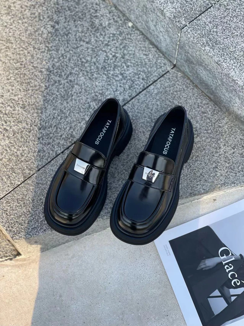 2025秋款日常百搭耐看时髦洋气真皮英伦风圆头乐福乐福鞋女 96-6