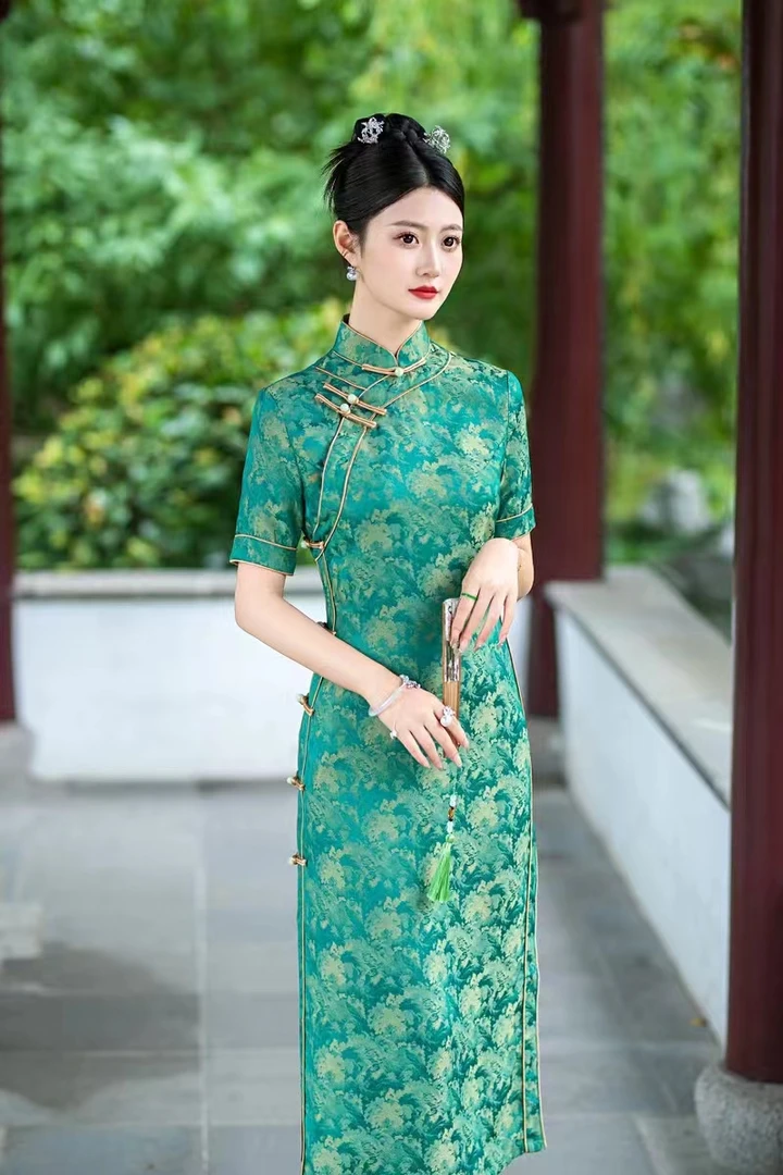 娴淑 全开襟日常国风气质文艺优雅长款旗袍