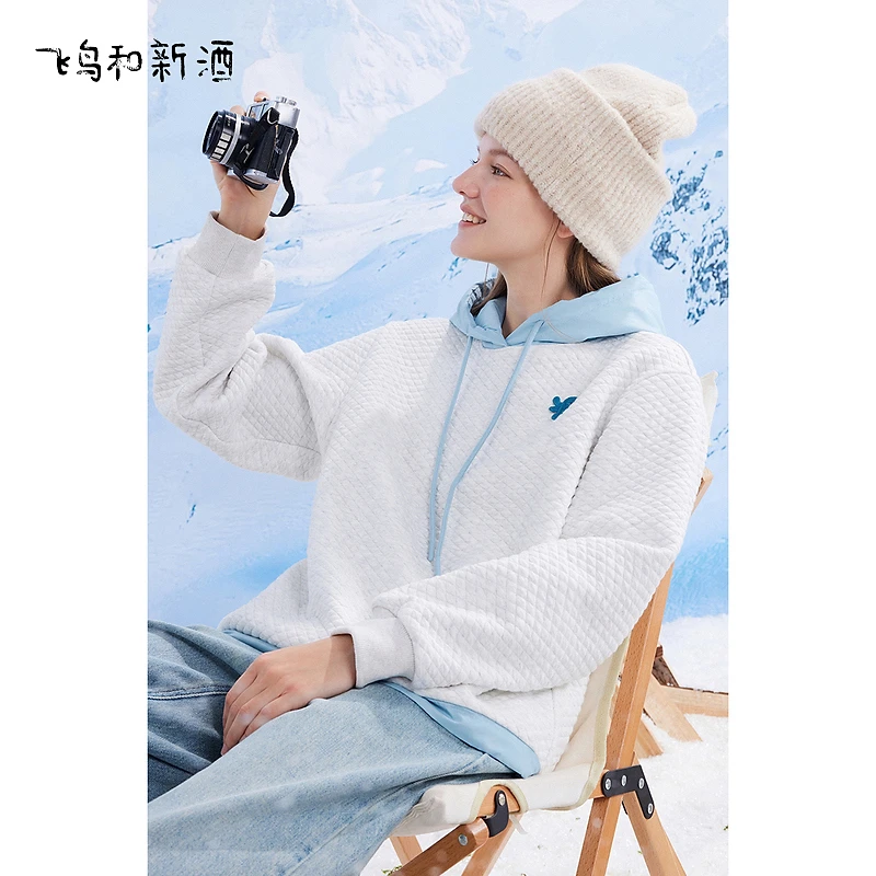 【收官专享】飞鸟和新酒撞色夹棉带帽卫衣休闲运动短外套FD37010021