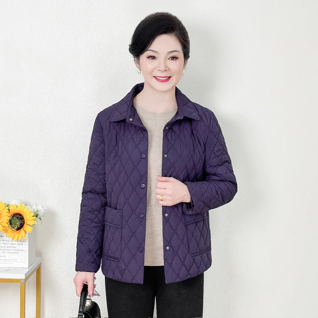 妈妈装秋冬新款短款棉衣女中年时尚外套中老年大码薄款棉服