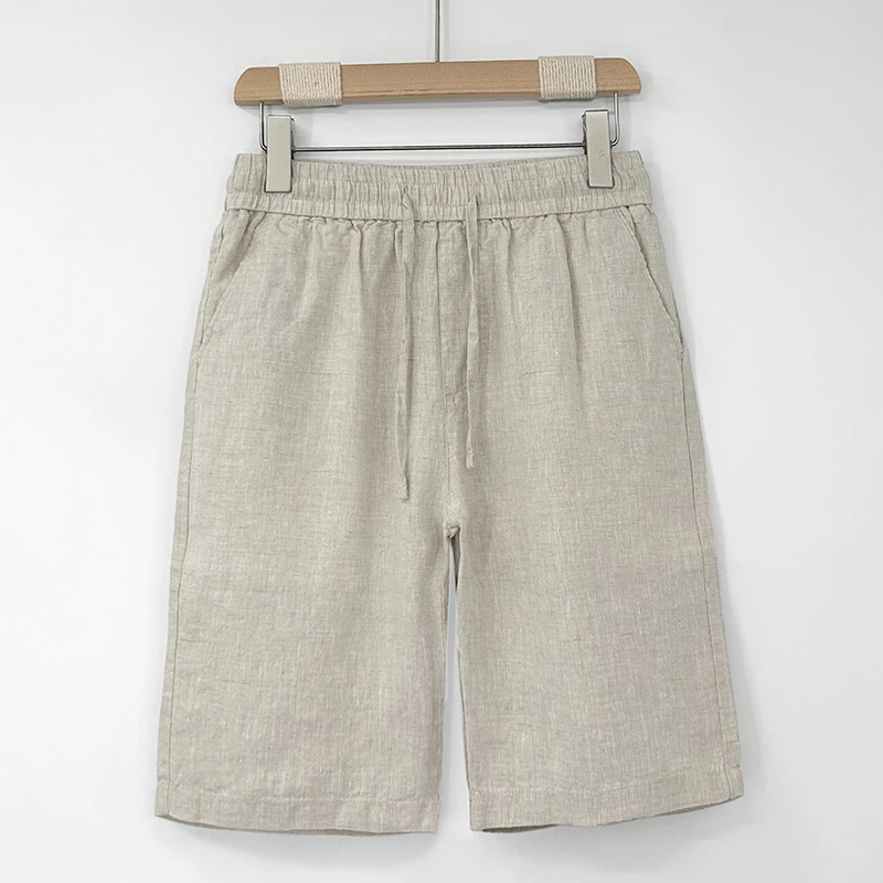 高端亚麻短裤男款中裤夏季薄款宽松休闲五分裤男士麻料大裤衩子