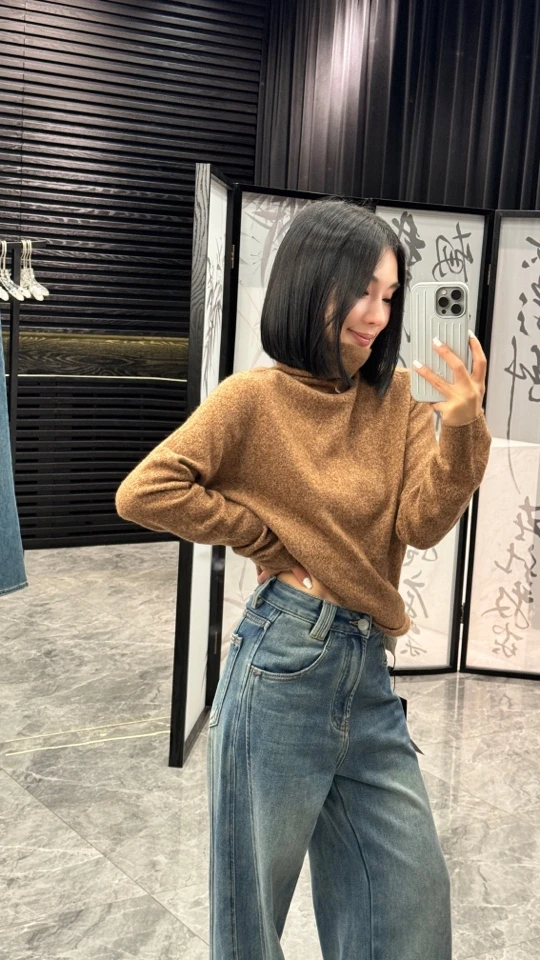 【妙妙精选】HUANGNAJI高领秋冬百搭针织长袖山羊绒上衣8677