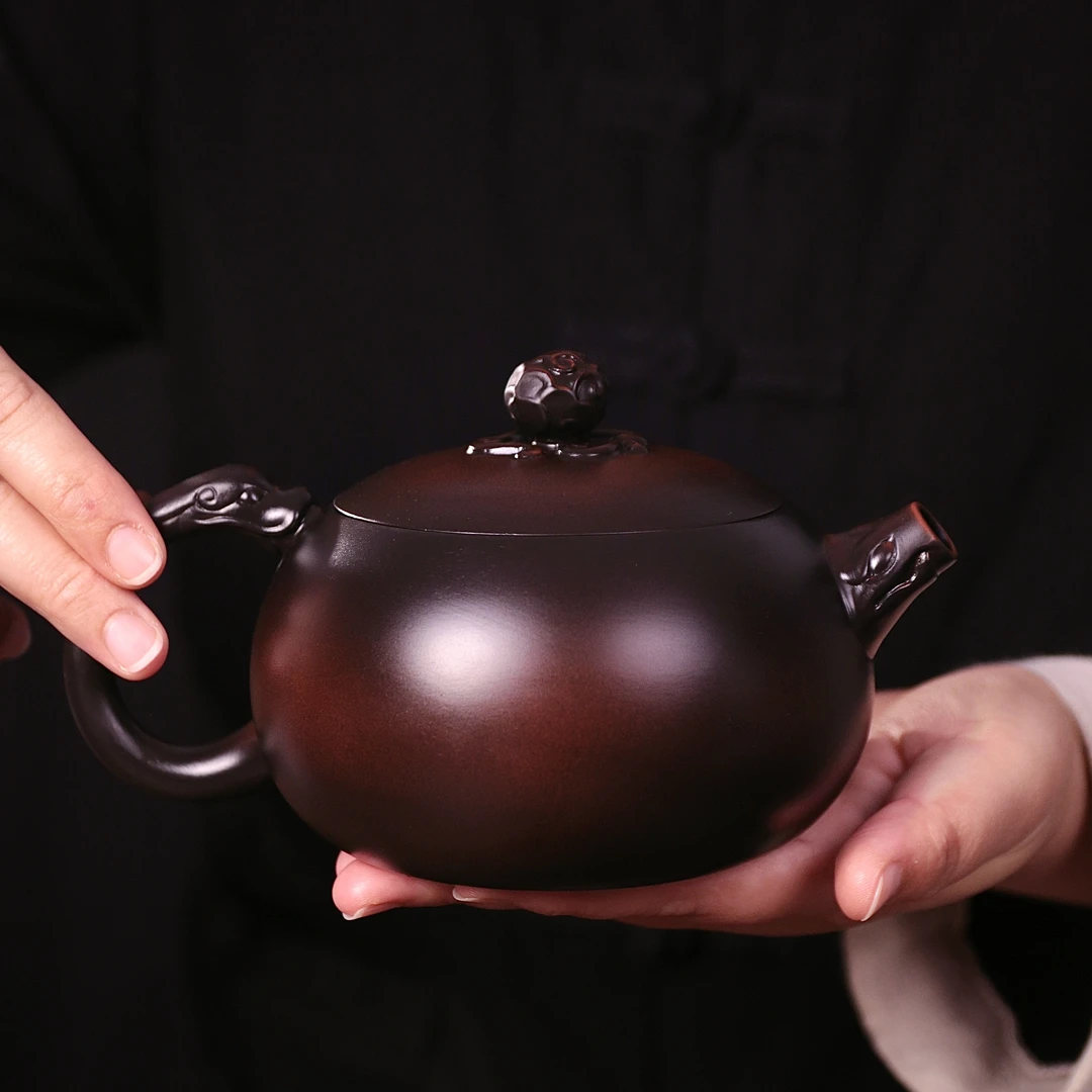 紫陶素面龙把西施凤鸣壶大容量中式纯手工泡茶壶复古紫砂壶S