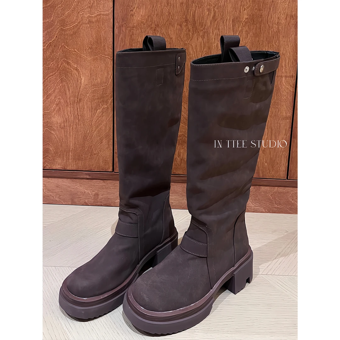 张桶桶QC【复古叛逆】扣子骑士靴经典百搭时尚单品 ZX00023