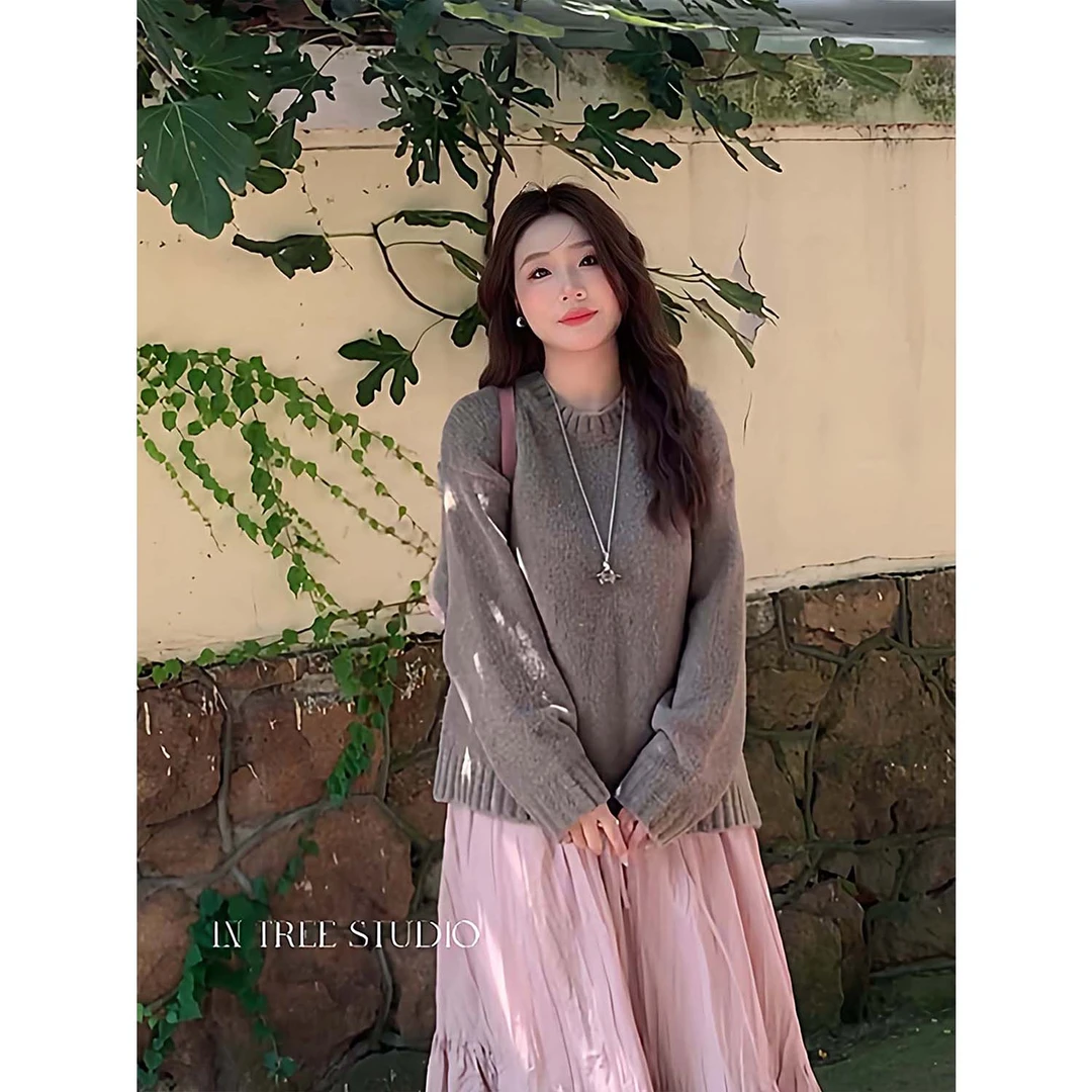 张桶桶QC【多巴胺】三色重磅肌理圈圈毛圆领毛衣秋 ZXLH01594