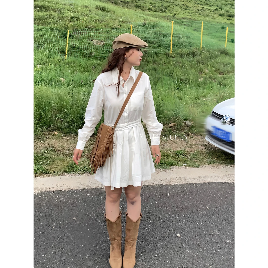 张桶桶QC【自由古巴】韩版翻领衬衫式显瘦连衣裙度假ZXL01409