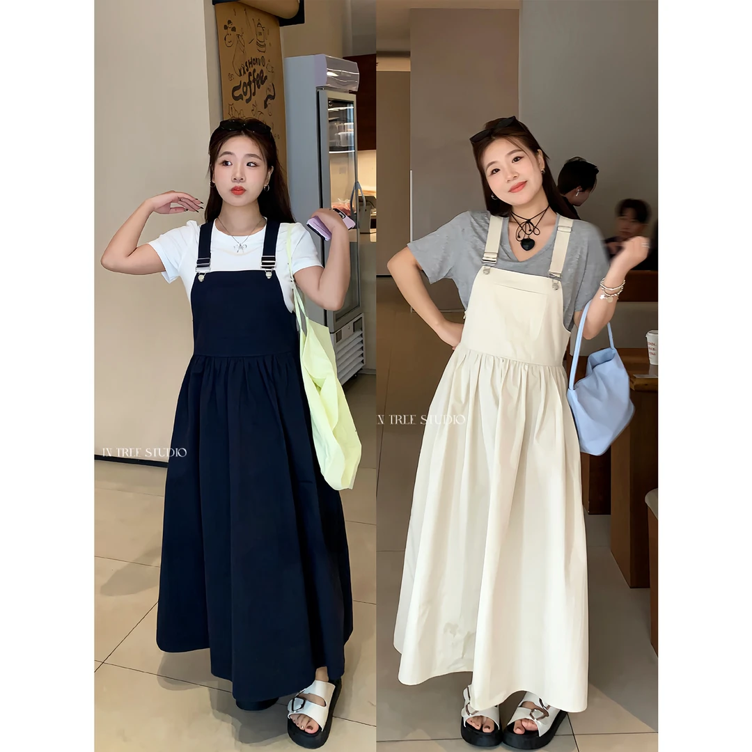 张桶桶QC【韩女】两色背带裙连衣裙A字复古减龄百搭 ZXL01374