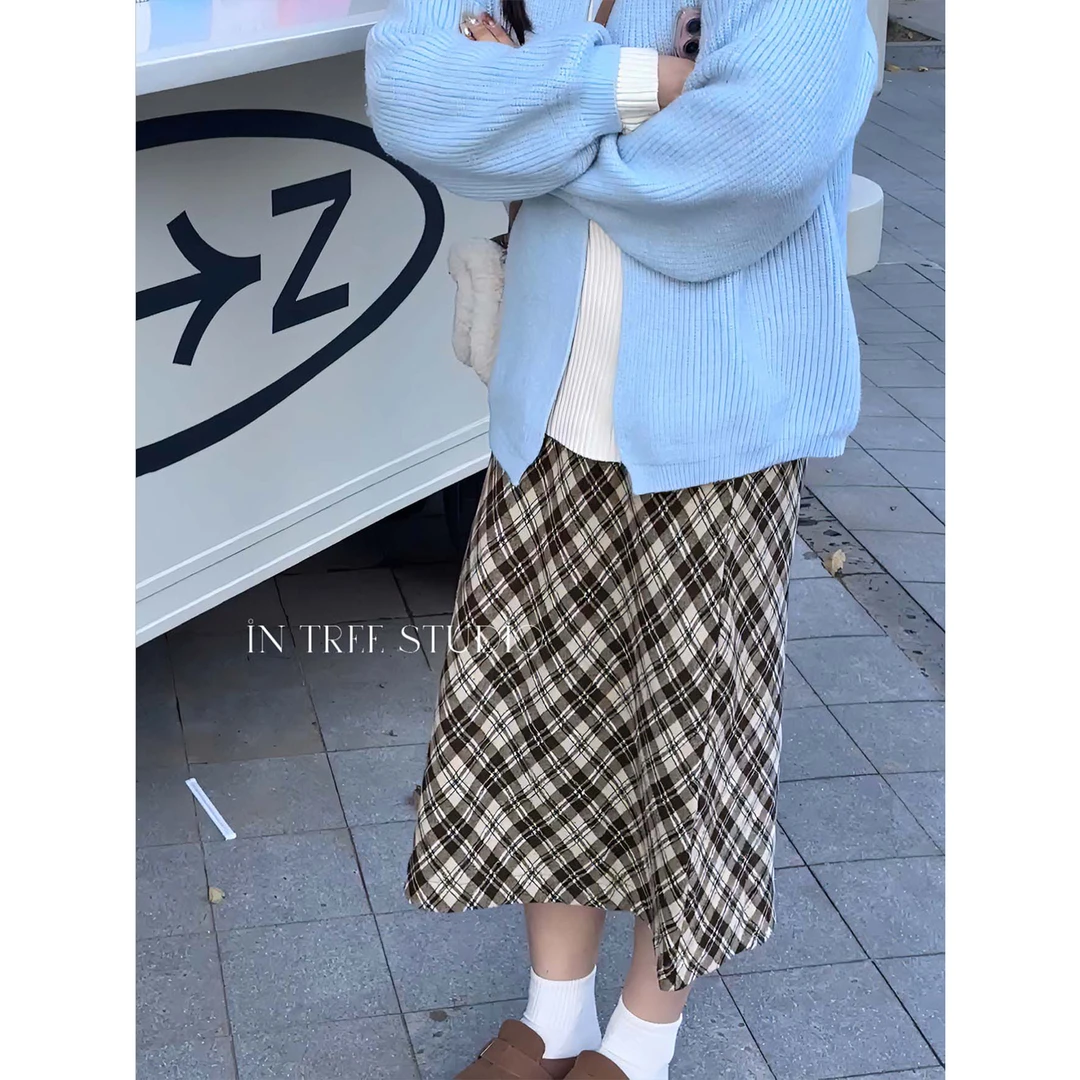 现货|张桶桶【 格林童话】中长款格子半身裙秋冬显瘦 ZXHF001039