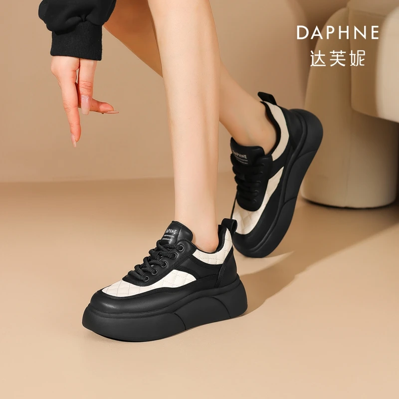 Daphne/达芙妮厚底小白鞋女2024年秋冬新款百搭系带时尚休闲鞋