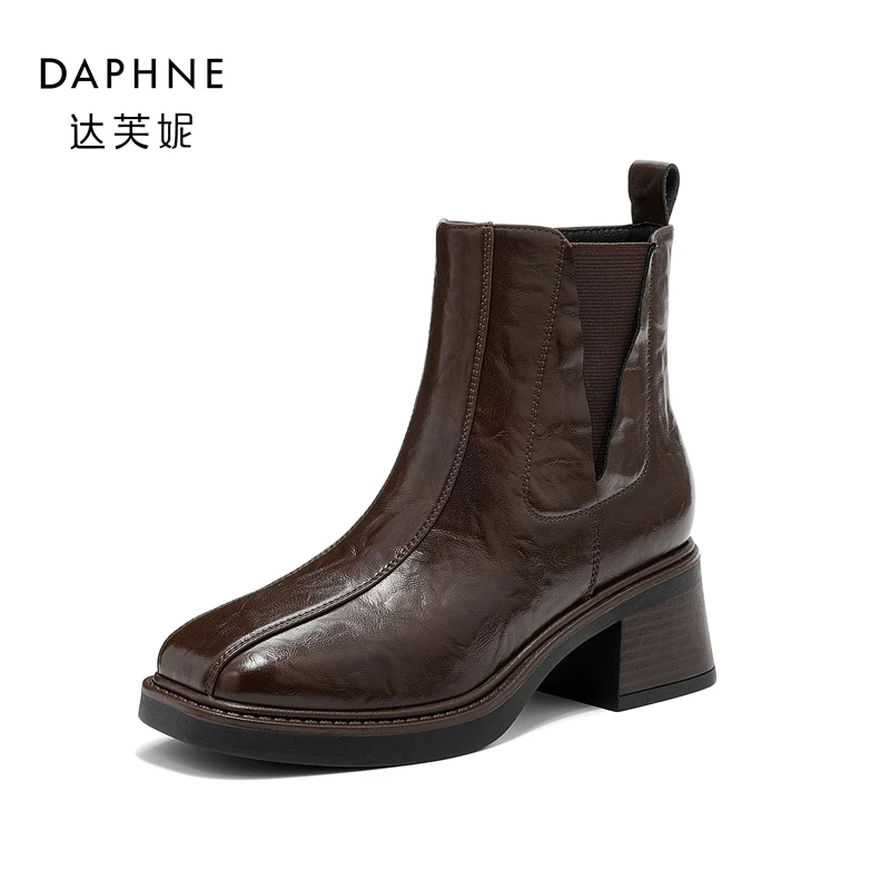 Daphne/达芙妮时尚切尔西靴女2024年秋冬新款粗跟短靴百搭瘦瘦靴